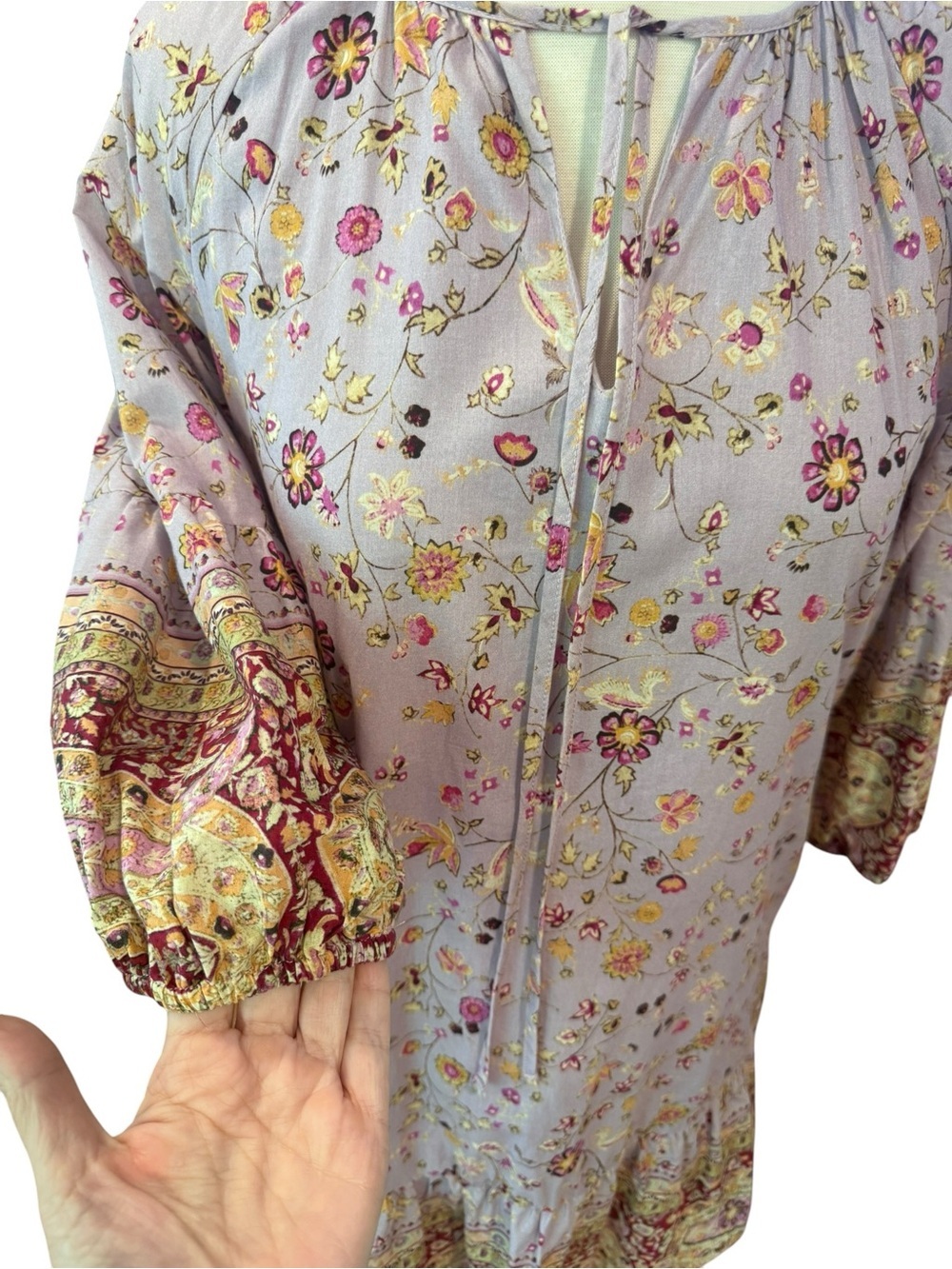 Self Contrast Floral Paisley Ruffle Hem Mini Dress Lavender Purple Size Small - Picture 6 of 16